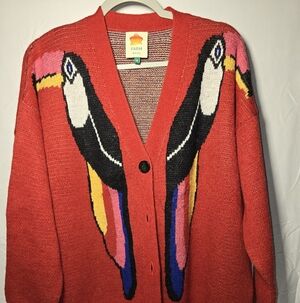 Farm Rio Colorful Toucans Oversized Wool Cardigan Sweater Women's XS B3